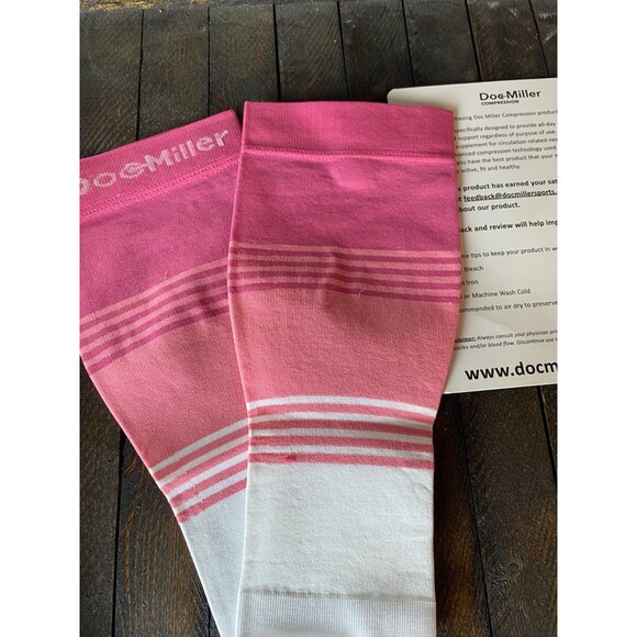 Doc Miller 1 pr Sz S Women Pink White Calf Compression Sleeve 20-30 mmHg - Picture 2 of 5